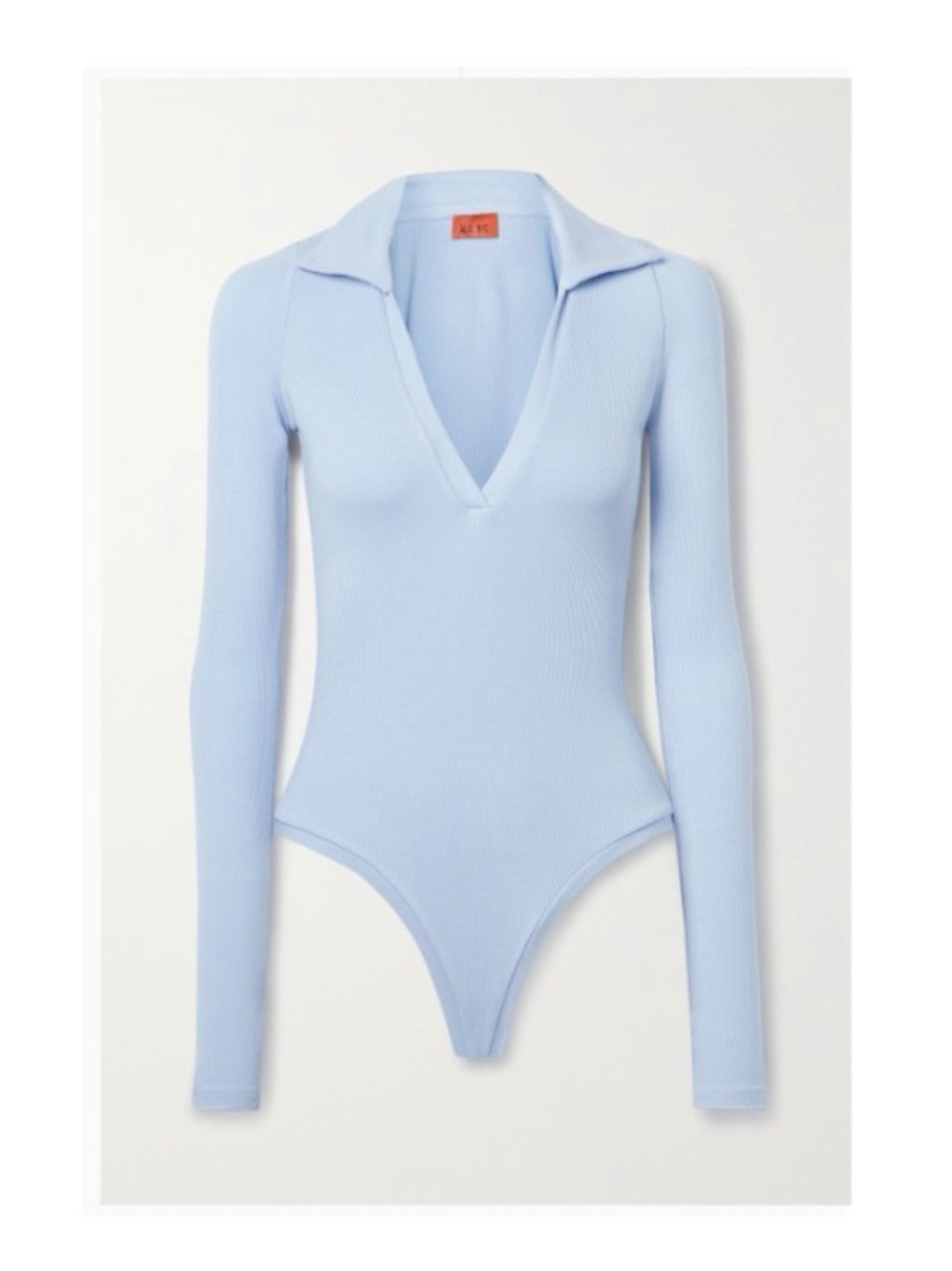 Alix NYC Periwinkle Blue Ribbed V-Neck Long Sleeve Bodysuit